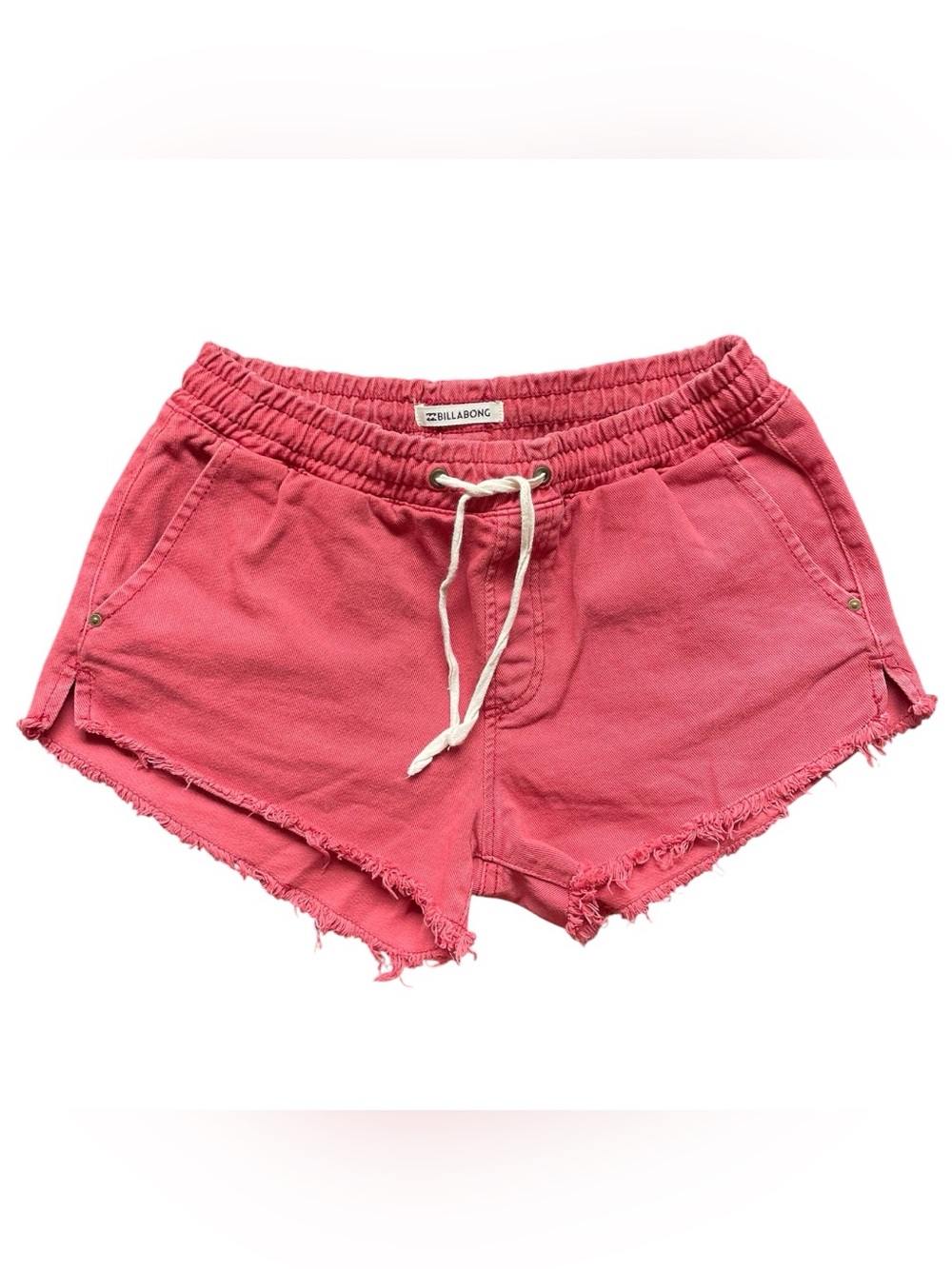 Billabong Pink Elastic Waist Frayed Hem Women's Athletic Shorts
